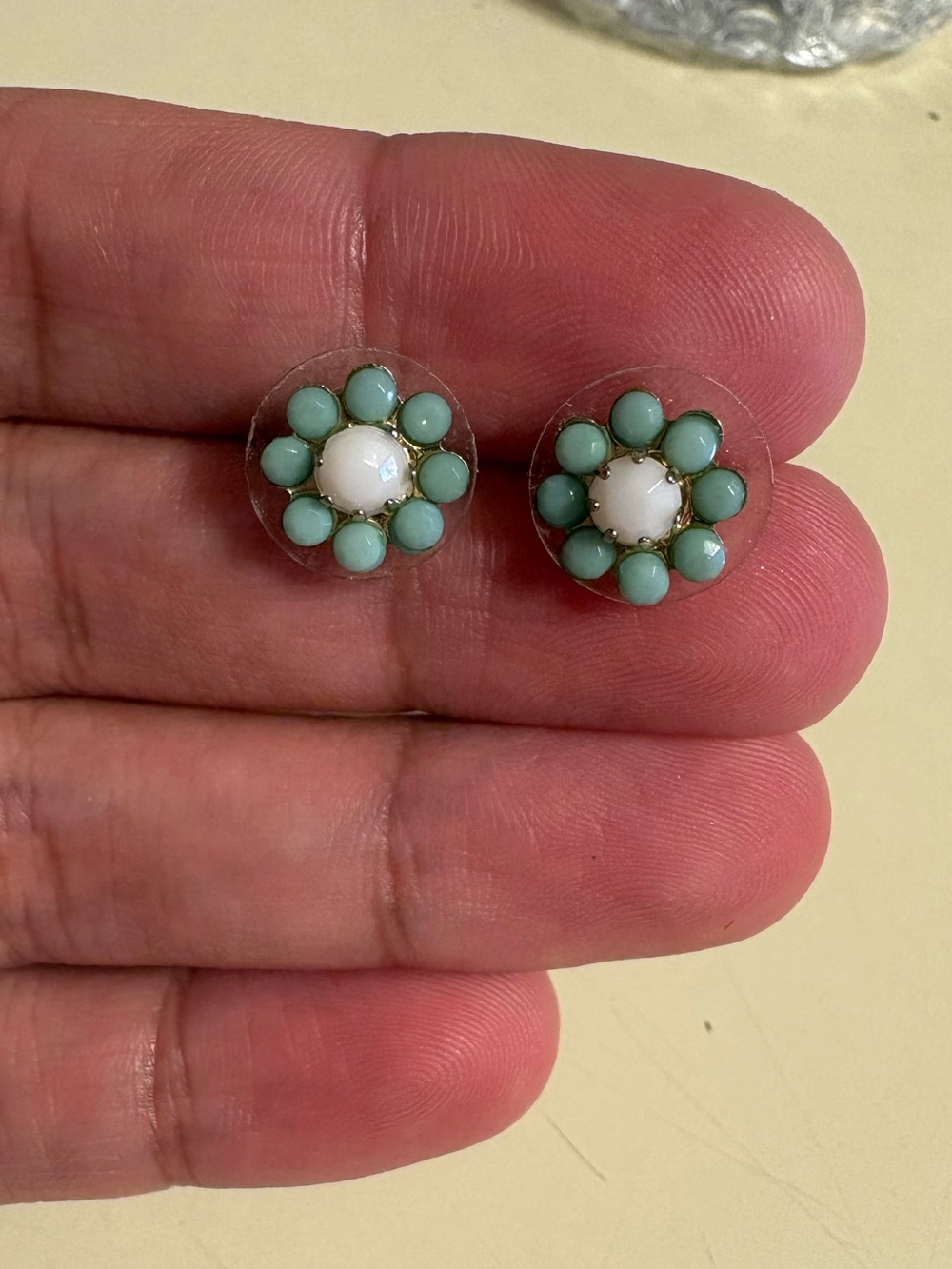 Vintage-Inspired Mint and White Floral Stud Earrings